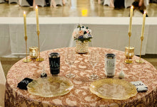 Load image into Gallery viewer, REES100-BR 108” Rose Gold Vine Sequins, Round Tablecloth