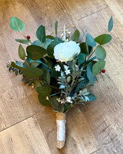Load image into Gallery viewer, HUTS100-B Eucalyptus, Pine Cones &amp; Rose Bridesmaid Bouquet
