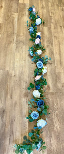 LIVI100-A Blue & Pink Roses on Eucalyptus Garland
