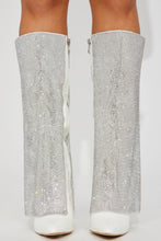 Load image into Gallery viewer, THOMPSON-B Silver Rhinestone, Calf-High Stiletto Boots. Size 9