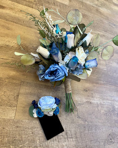 K&K-AS Dusty Blue Bouquet & Pocket Boutonnière