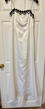 Load image into Gallery viewer, LUND100-A White Satin Gown, Black Detail. Size 6