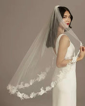 Load image into Gallery viewer, MEAD100-B Ivory, Lace Trim Fingertip Veil. NWT