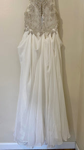 DURA100-A Ivory Plunge, High Neck Beaded Gown. Size 8
