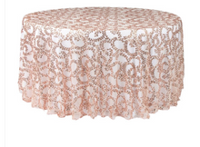 Load image into Gallery viewer, REES100-BR 108” Rose Gold Vine Sequins, Round Tablecloth