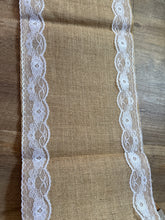 Load image into Gallery viewer, MADIGAN-V Burlap &amp; Lace Table Runner