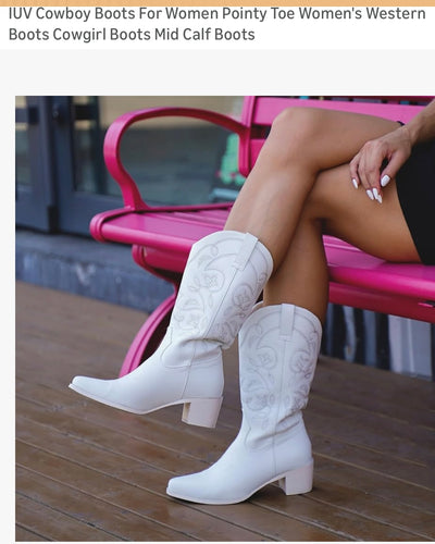 ELLA100-T White Western Boots. Size 8/8.5