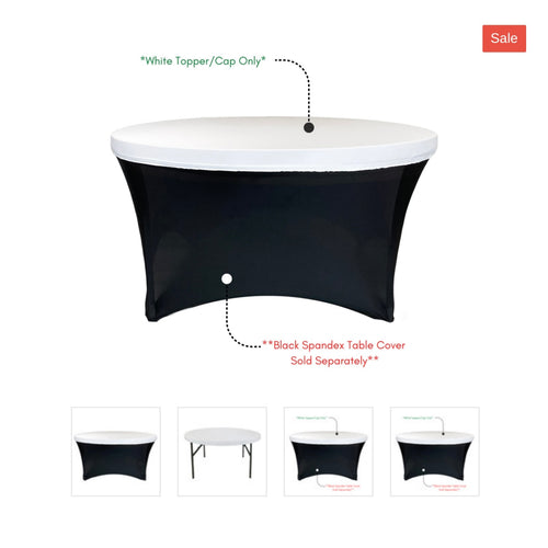 REES100-E 72” Round White Spandex “Tablecloth”