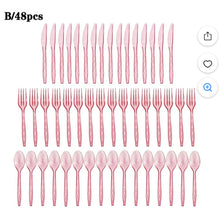 Load image into Gallery viewer, MCCU100-Q Pink Sparkly Plastic Silverware