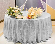 Load image into Gallery viewer, SMEG100-EK 120” Round, Silver Sequin Tablecloth
