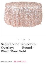 Load image into Gallery viewer, REES100-BR 108” Rose Gold Vine Sequins, Round Tablecloth