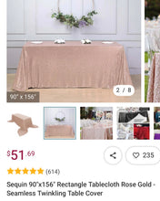 Load image into Gallery viewer, REES100-DC 90” x 156” Rose Gold Sequins, Rectangular Tablecloth