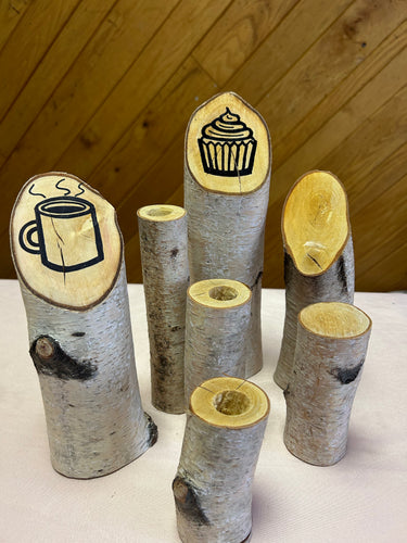 WEIL200-Q White Birch Wood Pillar Candle Holders