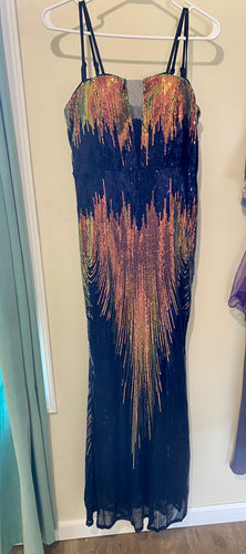 GOWN100-F Navy Sequin Gown. Size XL