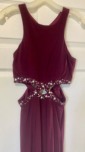 CASS100-D Long Burgundy Gown. Size 3