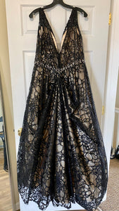 JASP100-C Black Lace Ball Gown. Size 14W