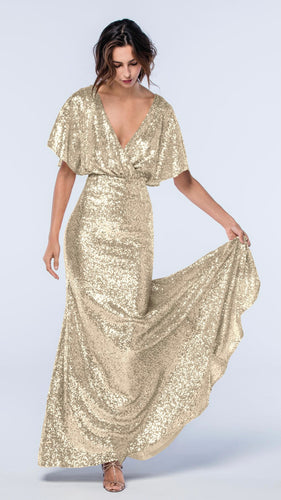 MYER100-A Gold Sequin, Cap Sleeve Gown. Size 6