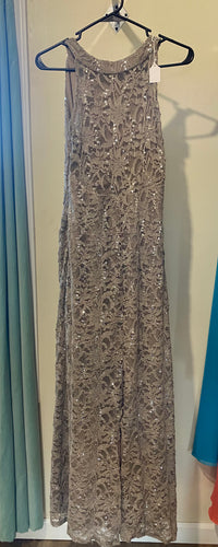 KIST100-G Taupe Lace Gown. Size 16