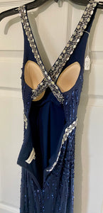 BOOK100-C Navy Blue Sequins Gown. Size XS