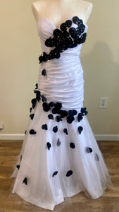 GOWN100-R White & Black Floral Gown
