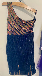 GOWN100-I Black Sequin, Short Gown. Size XL
