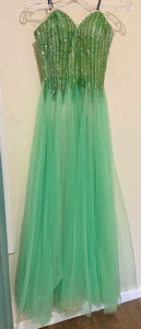 MCCR100-A Strapless Green Gown. Size 2