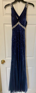 BOOK100-C Navy Blue Sequins Gown. Size XS