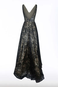 JASP100-C Black Lace Ball Gown. Size 14W