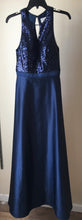 Load image into Gallery viewer, KRUG100-F  Christina Wu Navy Satin With Sequin Top, Size S