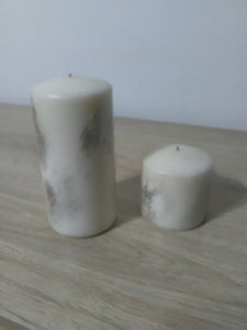 CRUS100 (BN) Set of 2 Pillar Candles with Silver Accent