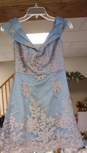 RING100-J Blue & Rose Gold Dress. Size 2