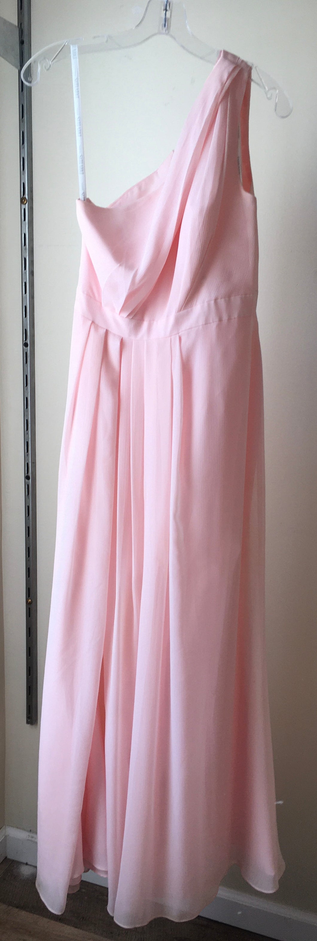 KRUG100-G  David's Bridal Peach One Shoulder Long Gown, Size 6