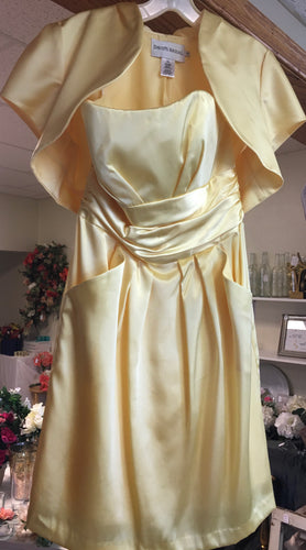 HANC100-C Short, Yellow Satin Gown. Size 6/8