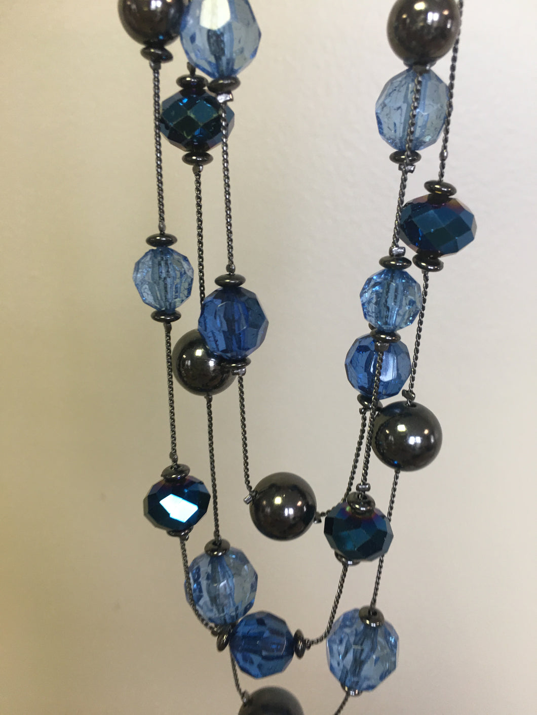 MERC100-F  Blue Bead Triple Layer Necklace