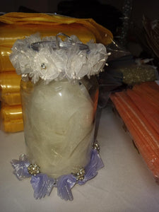 VAUG100-B. Quart Jar with Ivory Tulle and Lights