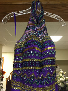 MCGU100-M  Purple Beaded Halter Gown, Size 12