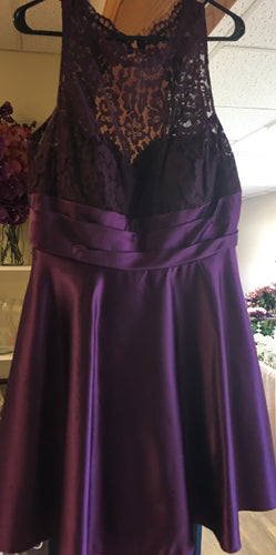 STEV200-A Plum Satin & Lace Short Gown, Size 12