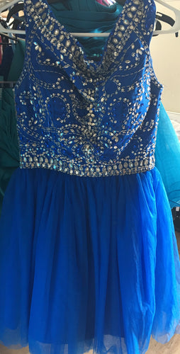 BYRN100-C Blue Beaded Short Gown, Size Medium