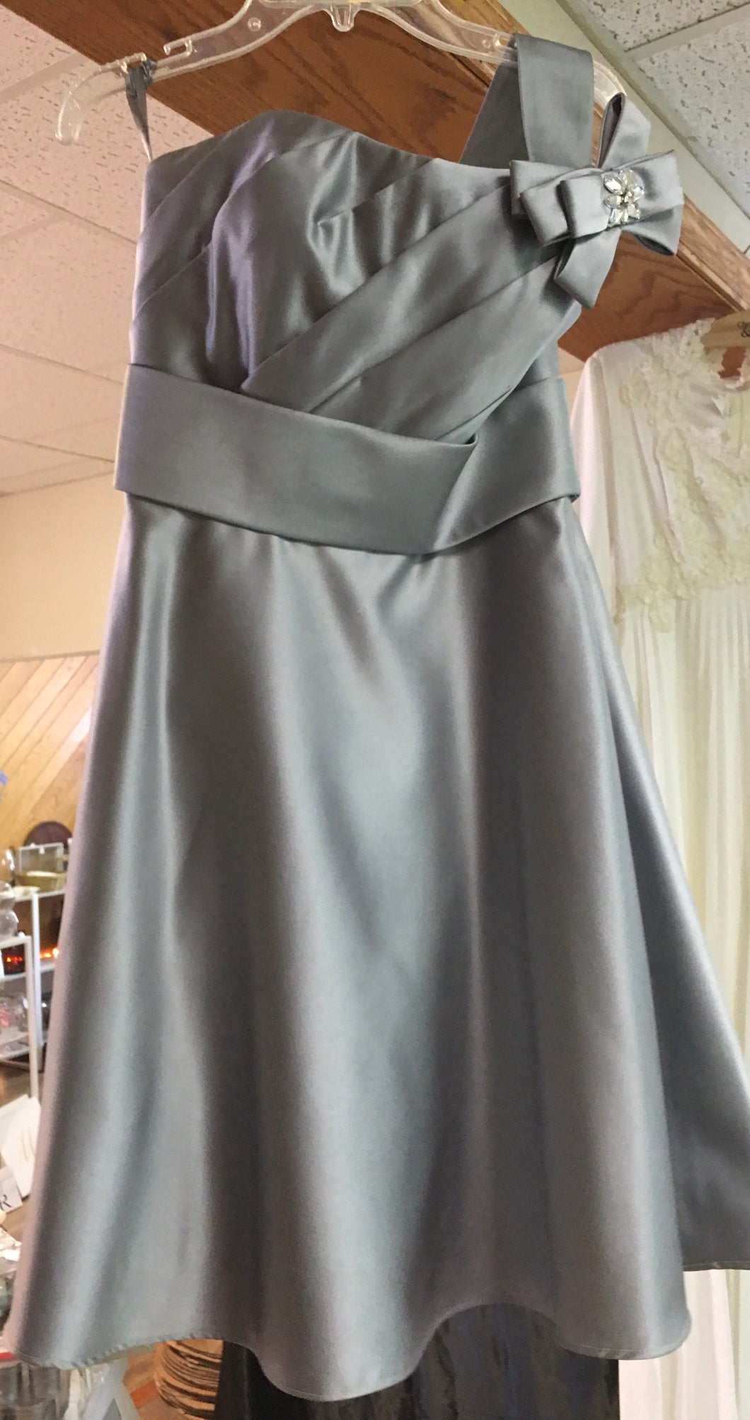 MEDL100-D. Allure Bridals Silver One Shoulder Gown, Size 4
