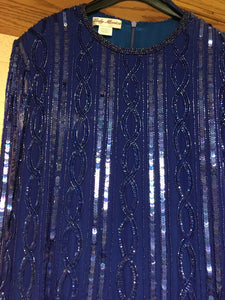MCGU100-L  Blue Sequined Mother of the Bride Dress, Size 12