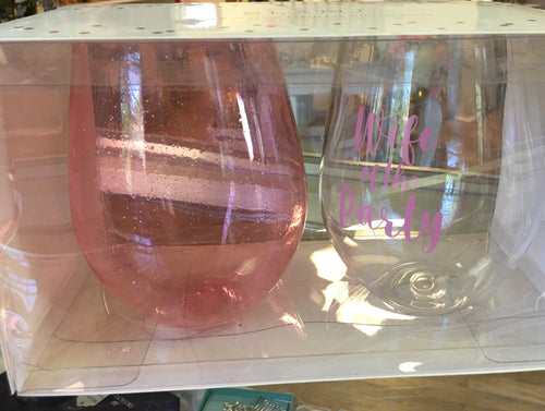 BRIT100-B Plastic Stemless Wine Glasses, NEW, Wife of the Party
