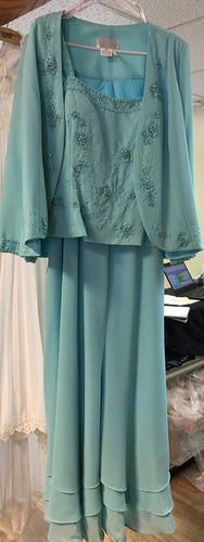 MEDL100-B.  Night Scene Light Teal Gown with Jacket, Size 4X