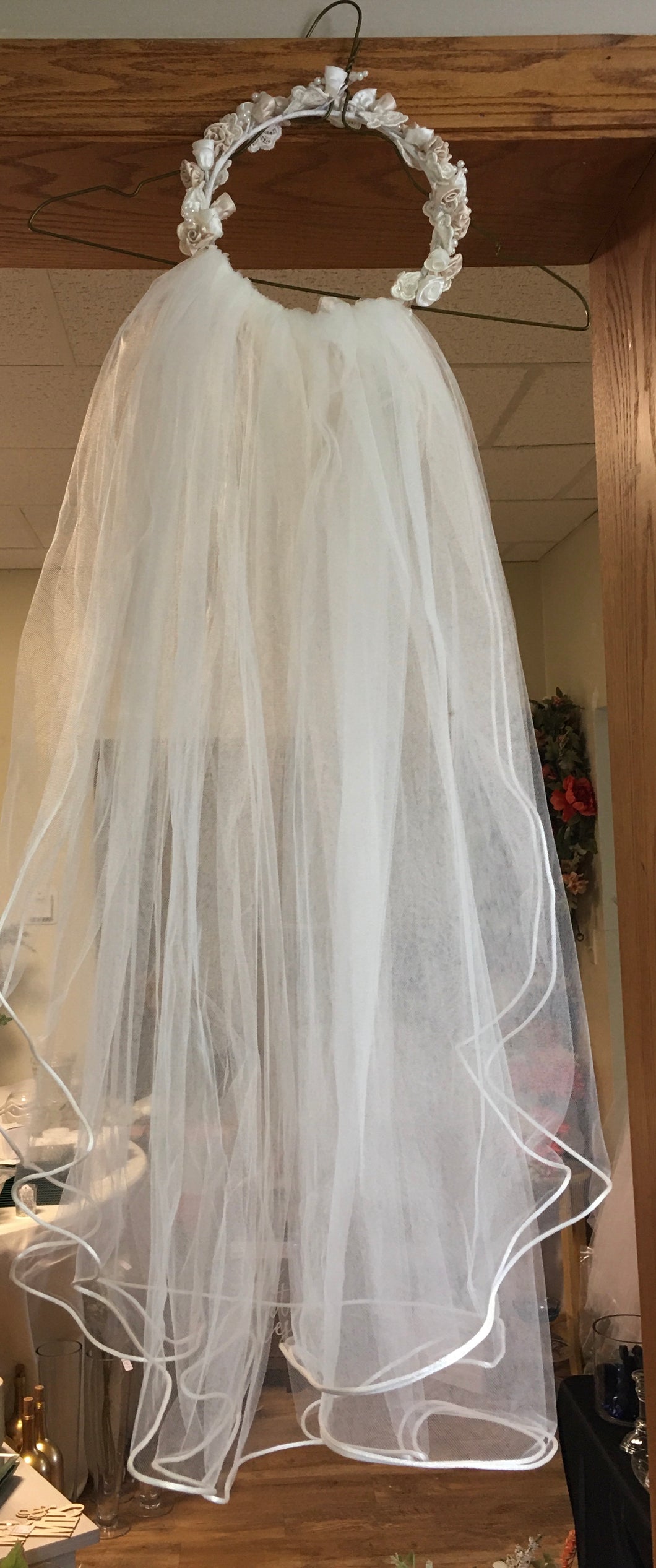 WYLA100-B  Ivory Veil with Satin Floral Crown