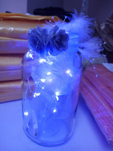 VAUG100-E. Quart Jar with Lavender Tulle and Blue Lights