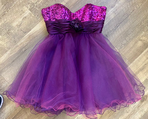 CHAR100-BF Short Magenta/Purple Gown. Size Large