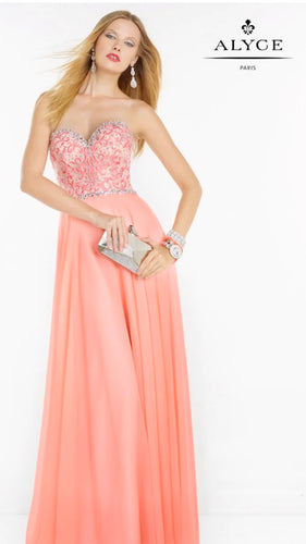 THOM400-B Strapless Coral/Peach Gown. Size 10