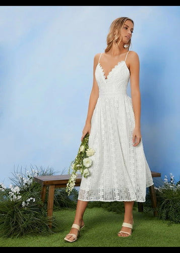 ELLA100-CA White Lace Boho Dress. XS