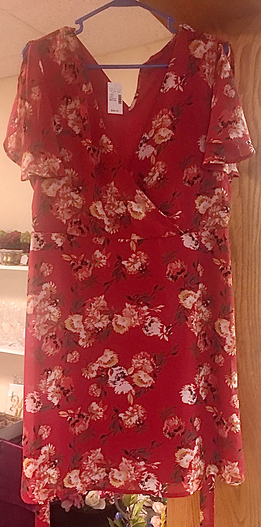 SMIT200-BO Red Floral Dress. Medium