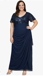 BLOS100-F Navy Sequins Gown. Size 16