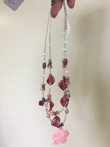 MERC100-G  Pink and Purple 2 Layer Necklace